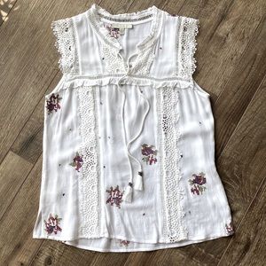 PALE SKY (Stitch Fix) Embroidered Lace Eyelet Top.